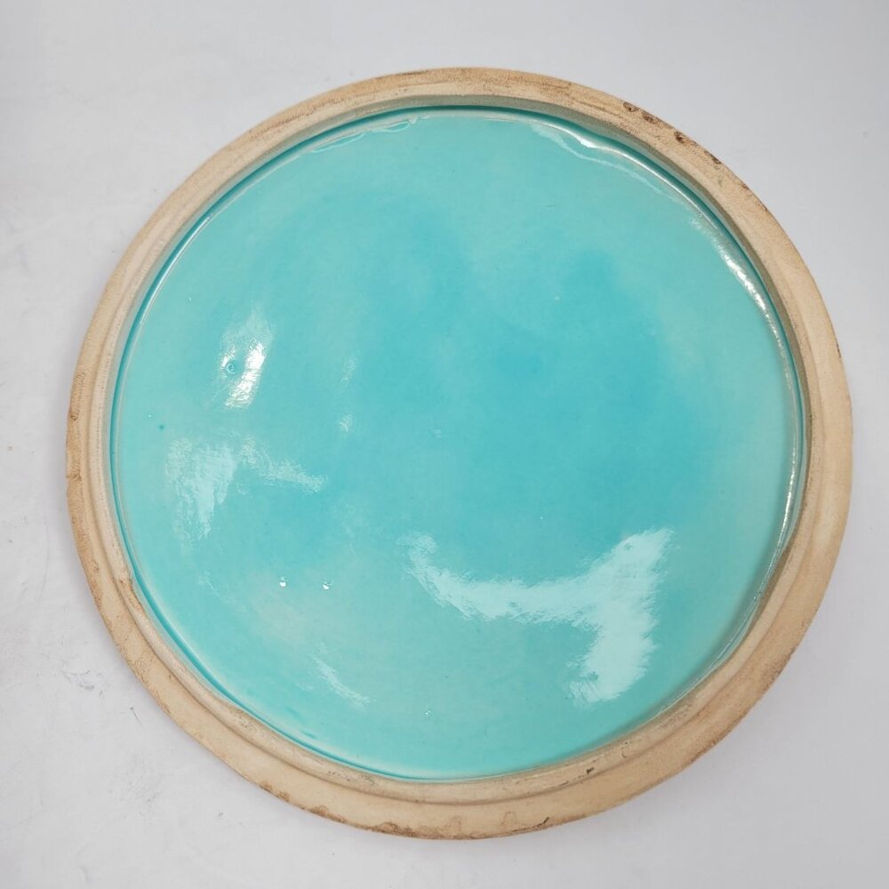 VTG Ruf Ware Bonita Creations Beverly Hills Wood & Aqua Ceramic Bowl Modern MCM - Picture 6 of 8